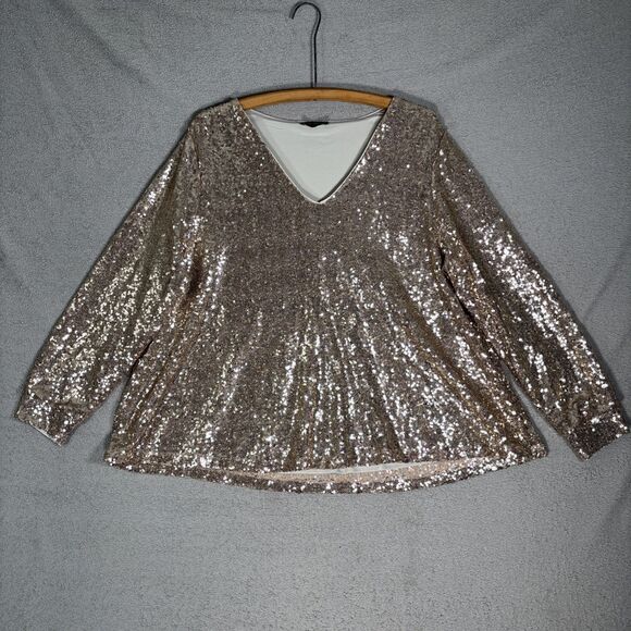 Lane Bryant Plus Size 16 Gold Sequin Top Holiday Swifty Glam Club Date Night - Picture 1 of 16